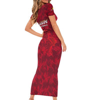 Belgium Short Sleeve Bodycon Dress with Football Red Map Crest Rose Spirit