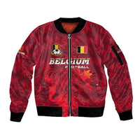 Belgium Sleeve Zip Bomber Jacket with Football Red Map Crest Rose Spirit