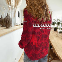 Belgium Women Casual Shirt with Football Red Map Crest Rose Spirit