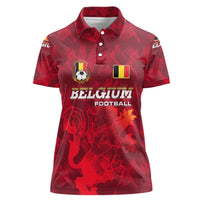 Belgium Women Polo Shirt with Football Red Map Crest Rose Spirit
