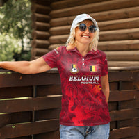 Belgium Women Polo Shirt with Football Red Map Crest Rose Spirit