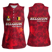 Belgium Women Sleeveless Polo Shirt with Football Red Map Crest Rose Spirit