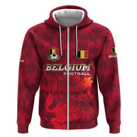 Belgium Zip Hoodie with Football Red Map Crest Rose Spirit
