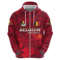 Belgium Zip Hoodie with Football Red Map Crest Rose Spirit