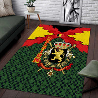 Belgium Area Rug with Royal Coat of Arms Crown Lion Red Green Checker Spirit