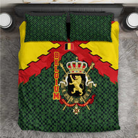 Belgium Bedding Set with Royal Coat of Arms Crown Lion Red Green Checker Spirit