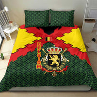 Belgium Bedding Set with Royal Coat of Arms Crown Lion Red Green Checker Spirit