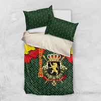 Belgium Bedding Set with Royal Coat of Arms Crown Lion Red Green Checker Spirit