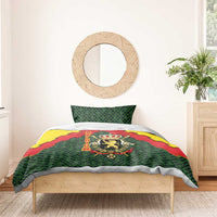Belgium Bedding Set with Royal Coat of Arms Crown Lion Red Green Checker Spirit