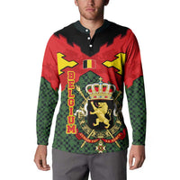 Belgium Button Sweatshirt with Royal Coat of Arms Crown Lion Red Green Checker Spirit