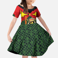 Belgium Family Matching Long Sleeve Bodycon Dress and Hawaiian Shirt with Royal Coat of Arms Crown Lion Red Green Checker Spirit