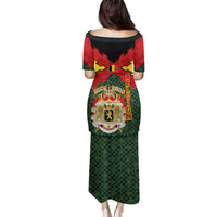 Belgium Family Matching Puletasi and Hawaiian Shirt with Royal Coat of Arms Crown Lion Red Green Checker Spirit