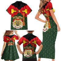 Belgium Family Matching Short Sleeve Bodycon Dress and Hawaiian Shirt with Royal Coat of Arms Crown Lion Red Green Checker Spirit