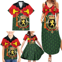 Belgium Family Matching Summer Maxi Dress and Hawaiian Shirt with Royal Coat of Arms Crown Lion Red Green Checker Spirit