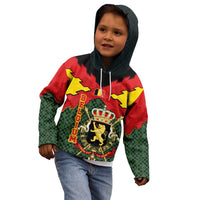 Belgium Kid Hoodie with Royal Coat of Arms Crown Lion Red Green Checker Spirit