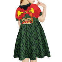 Belgium Kid Short Sleeve Dress with Royal Coat of Arms Crown Lion Red Green Checker Spirit