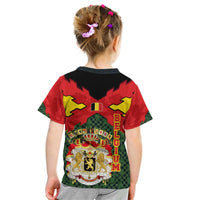 Belgium Kid T Shirt with Royal Coat of Arms Crown Lion Red Green Checker Spirit