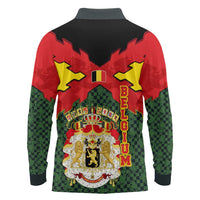 Belgium Long Sleeve Polo Shirt with Royal Coat of Arms Crown Lion Red Green Checker Spirit