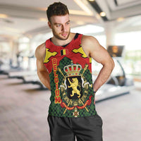 Belgium Men Tank Top with Royal Coat of Arms Crown Lion Red Green Checker Spirit
