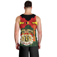 Belgium Men Tank Top with Royal Coat of Arms Crown Lion Red Green Checker Spirit