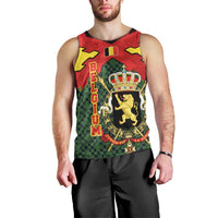 Belgium Men Tank Top with Royal Coat of Arms Crown Lion Red Green Checker Spirit
