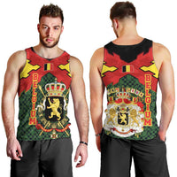 Belgium Men Tank Top with Royal Coat of Arms Crown Lion Red Green Checker Spirit