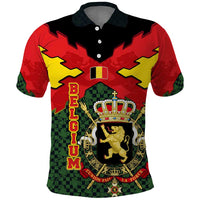 Belgium Polo Shirt with Royal Coat of Arms Crown Lion Red Green Checker Spirit