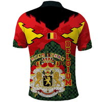 Belgium Polo Shirt with Royal Coat of Arms Crown Lion Red Green Checker Spirit