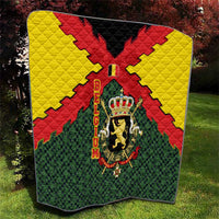 Belgium Quilt with Royal Coat of Arms Crown Lion Red Green Checker Spirit