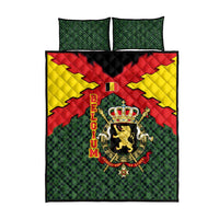 Belgium Quilt Bed Set with Royal Coat of Arms Crown Lion Red Green Checker Spirit