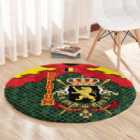 Belgium Round Carpet with Royal Coat of Arms Crown Lion Red Green Checker Spirit