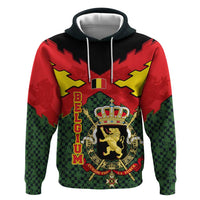 Belgium Zip Hoodie with Royal Coat of Arms Crown Lion Red Green Checker Spirit