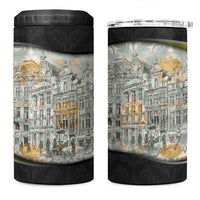 Belgium 4 in 1 Can Cooler Tumbler with Grand Place Brussels Art Nouveau Floral Spirit