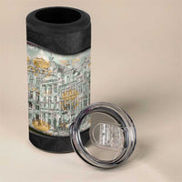 Belgium 4 in 1 Can Cooler Tumbler with Grand Place Brussels Art Nouveau Floral Spirit