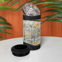 Belgium 4 in 1 Can Cooler Tumbler with Grand Place Brussels Art Nouveau Floral Spirit