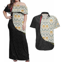 Belgium Couples Matching Off Shoulder Maxi Dress and Hawaiian Shirt with Grand Place Brussels Art Nouveau Floral Spirit