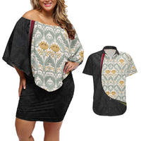 Belgium Couples Matching Off Shoulder Short Dress and Hawaiian Shirt with Grand Place Brussels Art Nouveau Floral Spirit