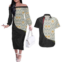 Belgium Couples Matching Off The Shoulder Long Sleeve Dress and Hawaiian Shirt with Grand Place Brussels Art Nouveau Floral Spirit