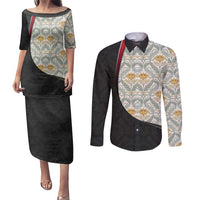 Belgium Couples Matching Puletasi and Long Sleeve Button Shirt with Grand Place Brussels Art Nouveau Floral Spirit