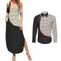 Belgium Couples Matching Summer Maxi Dress and Long Sleeve Button Shirt with Grand Place Brussels Art Nouveau Floral Spirit