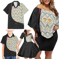 Belgium Family Matching Off Shoulder Short Dress and Hawaiian Shirt with Grand Place Brussels Art Nouveau Floral Spirit