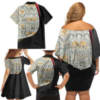 Belgium Family Matching Off Shoulder Short Dress and Hawaiian Shirt with Grand Place Brussels Art Nouveau Floral Spirit