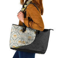 Belgium Leather Tote Bag with Grand Place Brussels Art Nouveau Floral Spirit