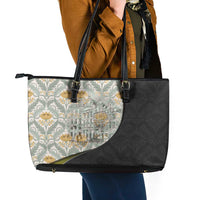 Belgium Leather Tote Bag with Grand Place Brussels Art Nouveau Floral Spirit