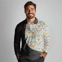 Belgium Long Sleeve Polo Shirt with Grand Place Brussels Art Nouveau Floral Spirit