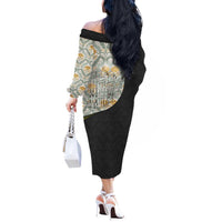 Belgium Off The Shoulder Long Sleeve Dress with Grand Place Brussels Art Nouveau Floral Spirit