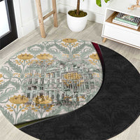 Belgium Round Carpet with Grand Place Brussels Art Nouveau Floral Spirit