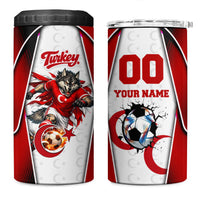 Personalized Turkey Football Grey Wolf 4 in 1 Can Cooler Tumbler Turkish Mascot Soccer Ball Burst