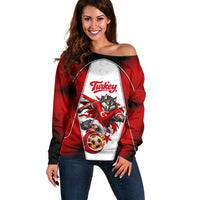 Personalized Turkey Football Grey Wolf Off Shoulder Sweater Turkish Mascot Soccer Ball Burst