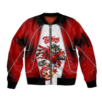 Personalized Turkey Football Grey Wolf Sleeve Zip Bomber Jacket Turkish Mascot Soccer Ball Burst